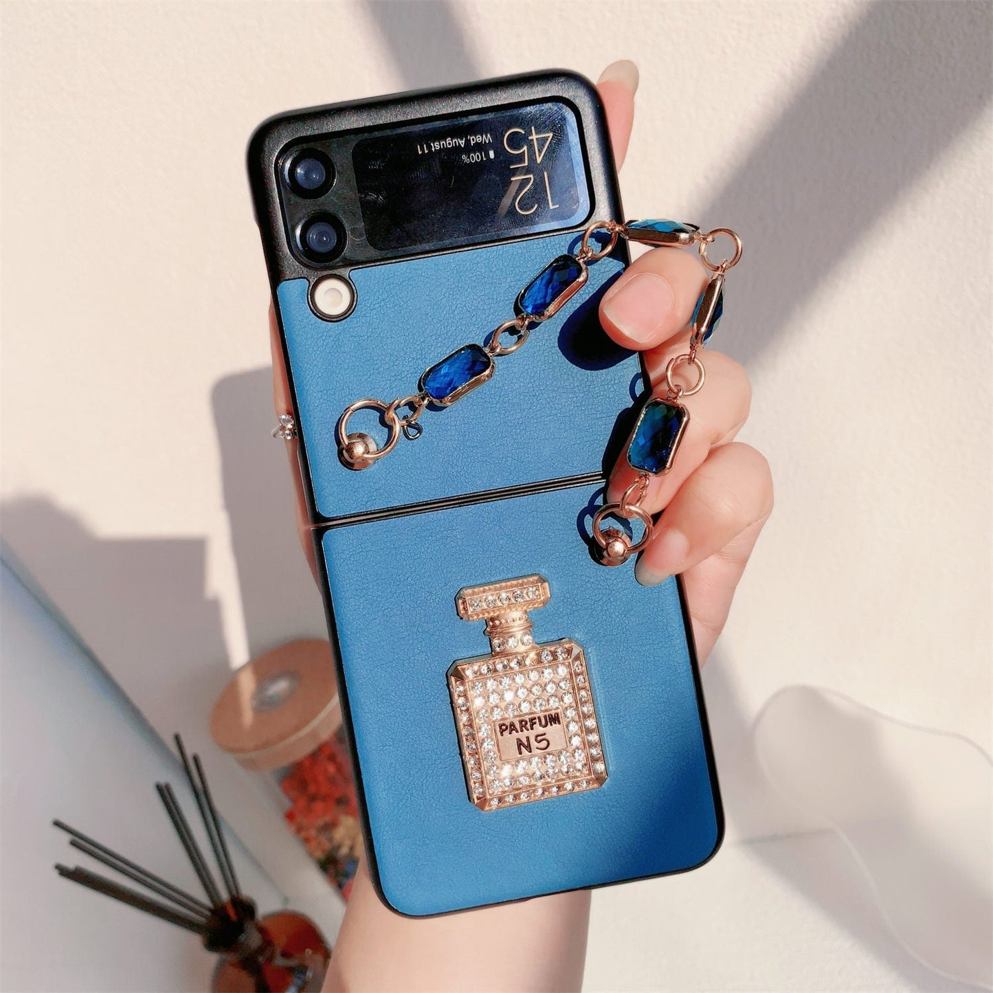 Elegant Blue Leather Case for Samsung Z Flip Galaxy Z Flip Series
