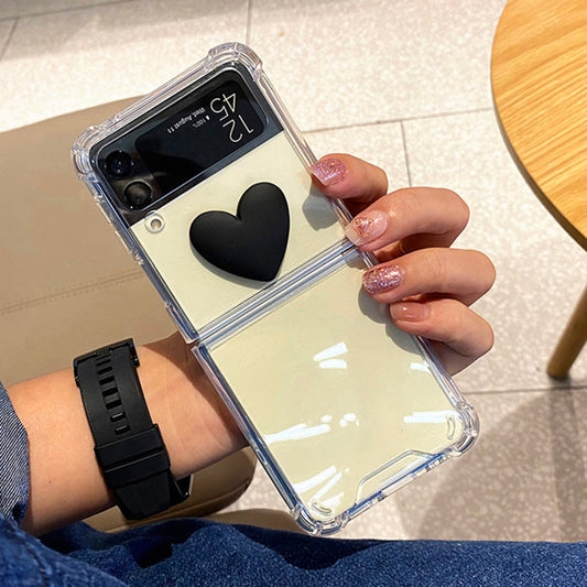 Cute 3D Black Heart Transparent PC Hard Slim Phone Case For Samsung Galaxy Z Flip