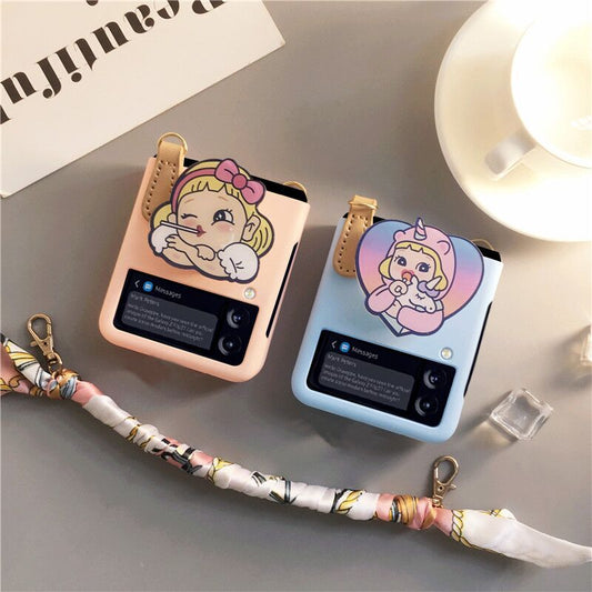 Cartoon Cute Lanyard Case For Galaxy Z Flip Series