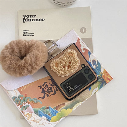 Bear Plush Bracelet Leather Case For Galaxy Z Flip Series