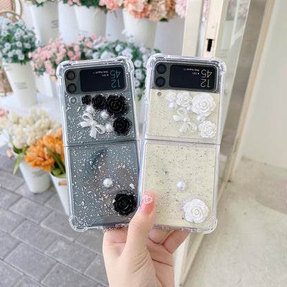 Transparent 3D Rose Glitter Case For Galaxy Z Flip Series