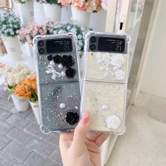 Transparent 3D Rose Glitter Case For Galaxy Z Flip Series