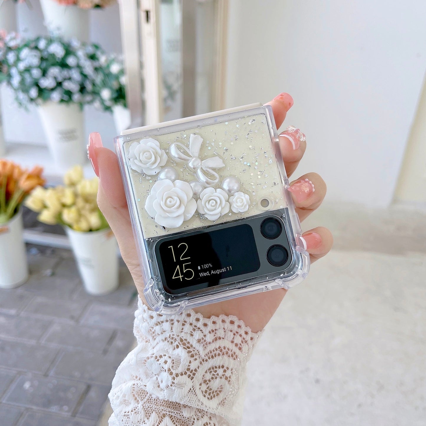 Transparent 3D Rose Glitter Case For Galaxy Z Flip Series