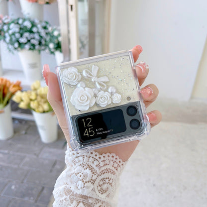 Transparent 3D Rose Glitter Case For Galaxy Z Flip Series