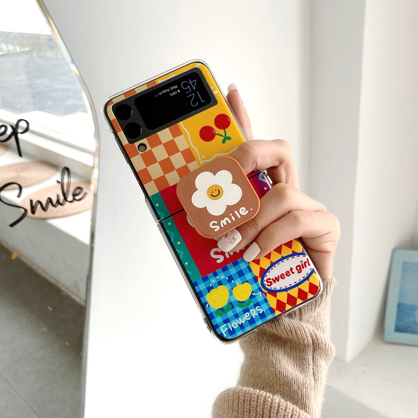 Cartoon Smiley Sun Flower Case with Stand for Galaxy Z Flip Series