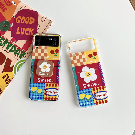 Cartoon Smiley Sun Flower Case with Stand for Galaxy Z Flip Series