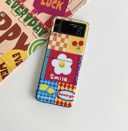 Cartoon Smiley Sun Flower Case with Stand for Galaxy Z Flip Series