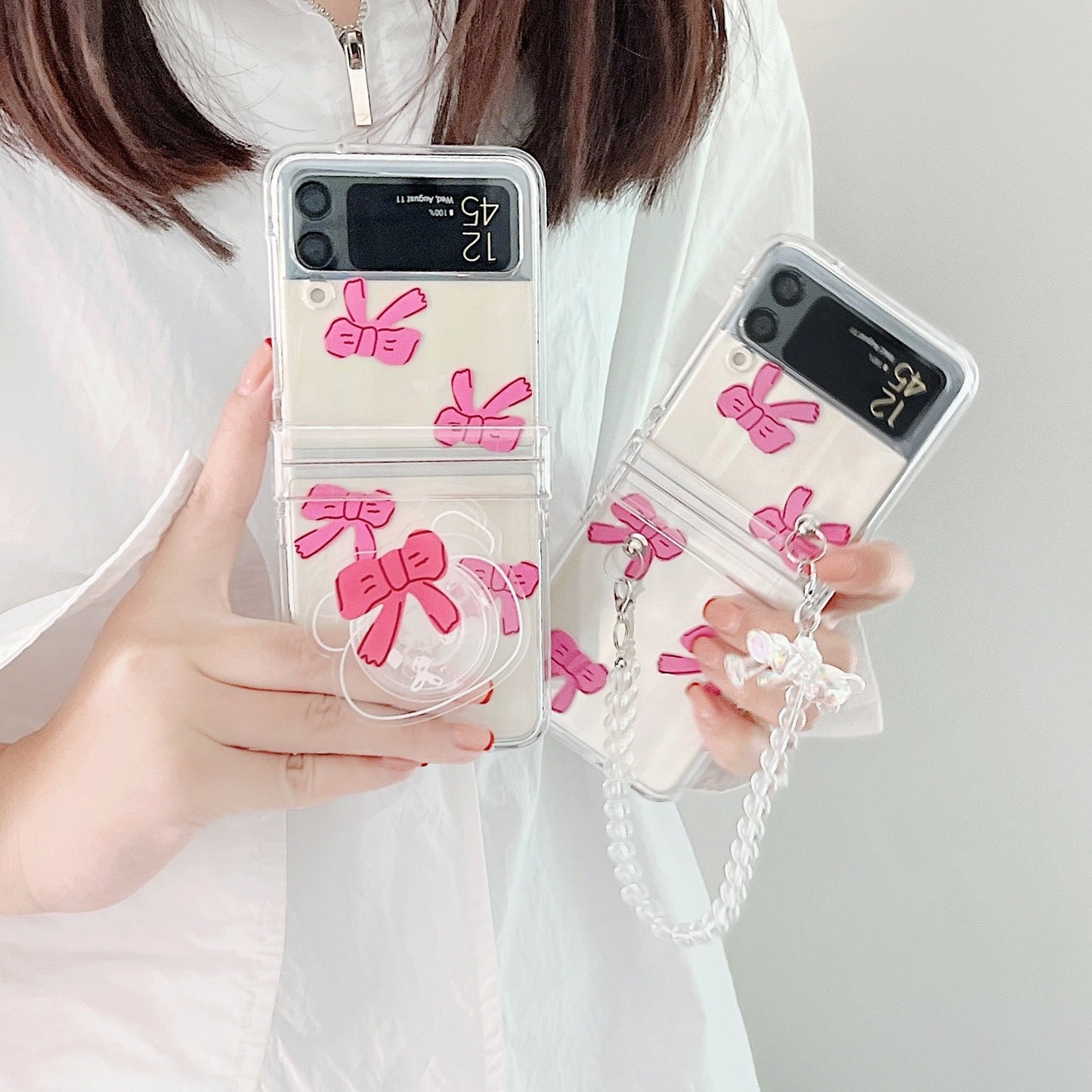 Transparent Pink Bow With Bracelet Case For Galaxy Z FLIP Series