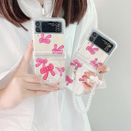 Transparent Pink Bow With Bracelet Case For Galaxy Z FLIP Series