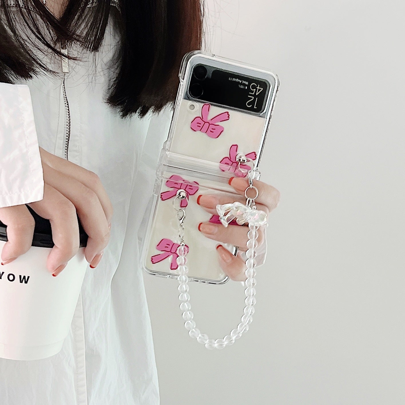 Transparent Pink Bow With Bracelet Case For Galaxy Z FLIP Series