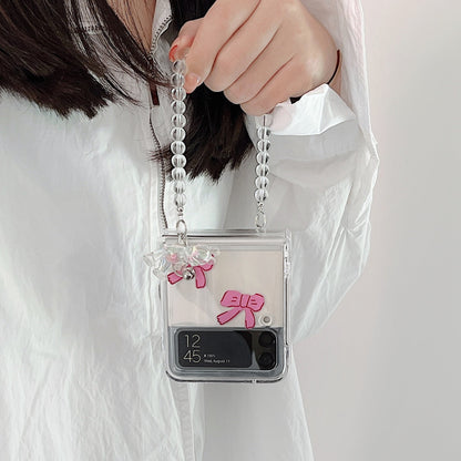 Transparent Pink Bow With Bracelet Case For Galaxy Z FLIP Series