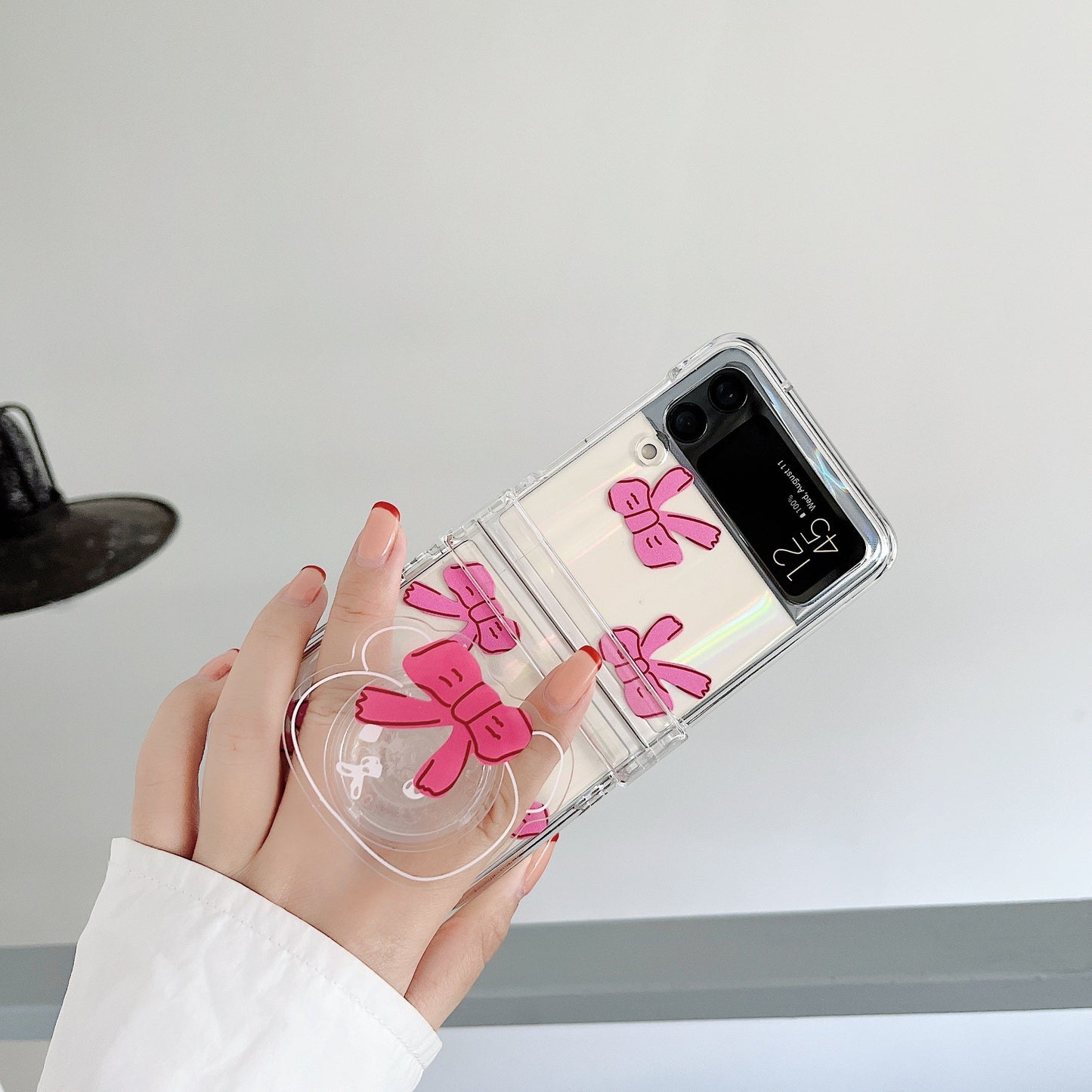 Transparent Pink Bow With Bracelet Case For Galaxy Z FLIP Series