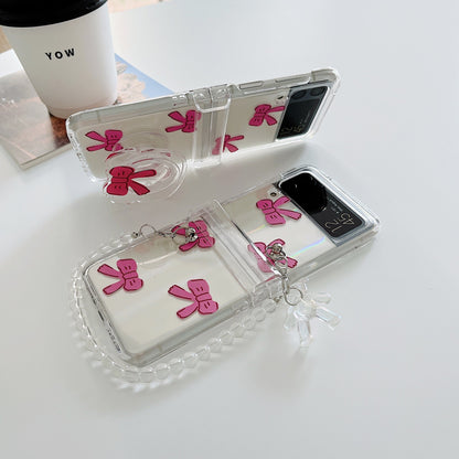 Transparent Pink Bow With Bracelet Case For Galaxy Z FLIP Series
