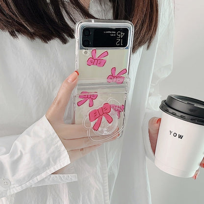 Transparent Pink Bow With Bracelet Case For Galaxy Z FLIP Series