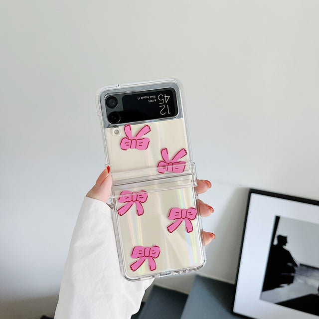 Transparent Pink Bow With Bracelet Case For Galaxy Z FLIP Series